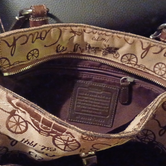 Coach brown canvas shoulder handbag purse  leather straps  hangtag Vintage - Picture 6 of 8